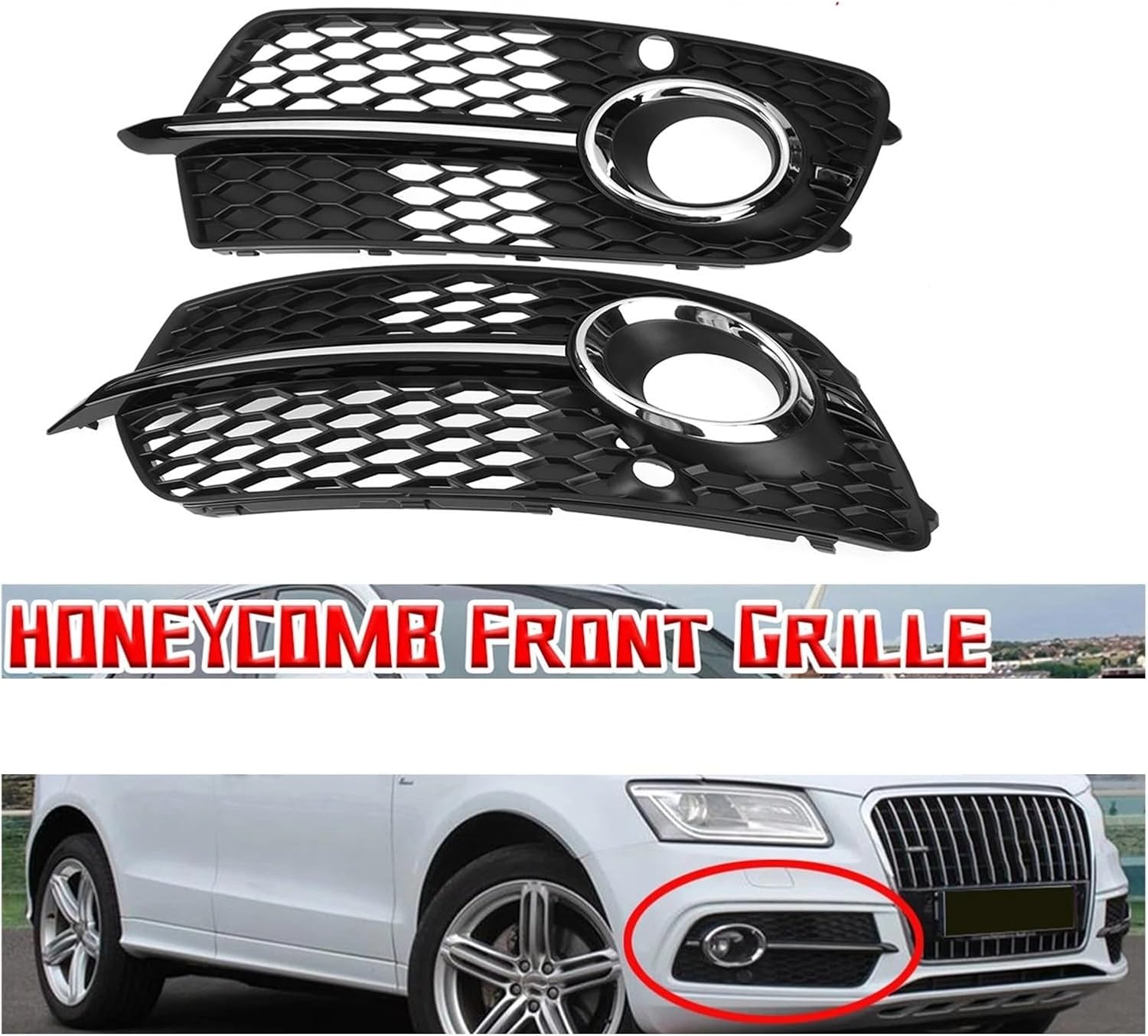 pair front fog light cover grille honeycomb grill compatible for q5 2013 2014 2015 2016 2017 8r0807681s,8r0807682n(with black) pair front fog light cover grille honeycomb grill compatible for q5 2013 2014 2015 2016 2017 8r0807681s,8r0807682n(with black)